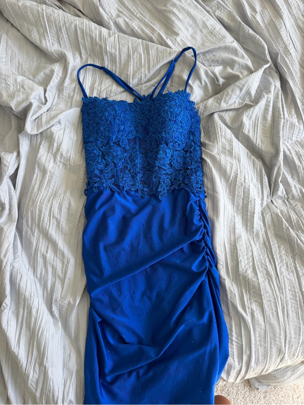 Royal Blue Lace Bust Slip Dress with Ruched Side